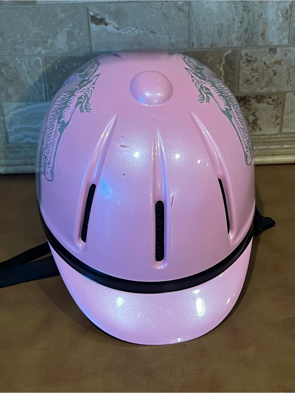 Legacy Pink Equestrian Helmet with Silver Horse Graphics; used